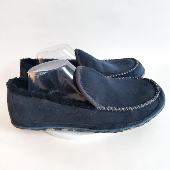 L.L. Bean ID301052 Blue Suede Mountain Slipper Fleece Lined Slip On Mens 10 M - Picture 3 of 10